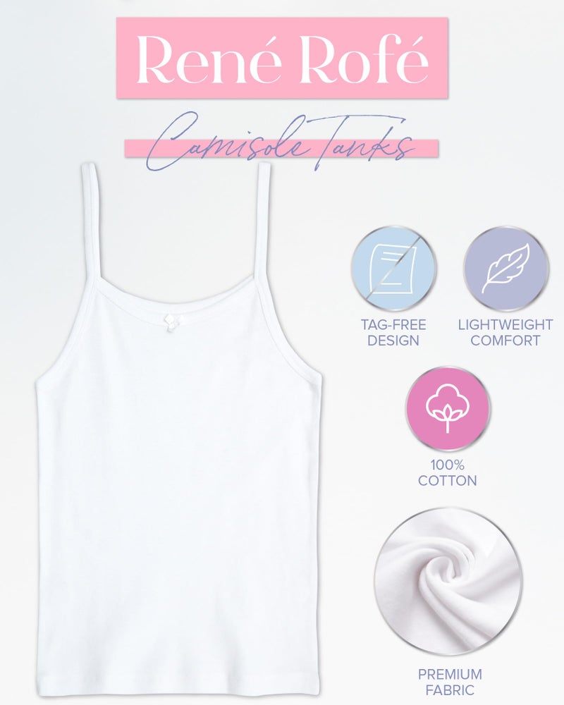 Rene Rofe Girls Camisole - 6 Pack 100% Cotton Soft Girls Undershirts - Lightweight Spaghetti Strap Tank Top (Sizes: 2T-14), Size 4T, White - Image 2